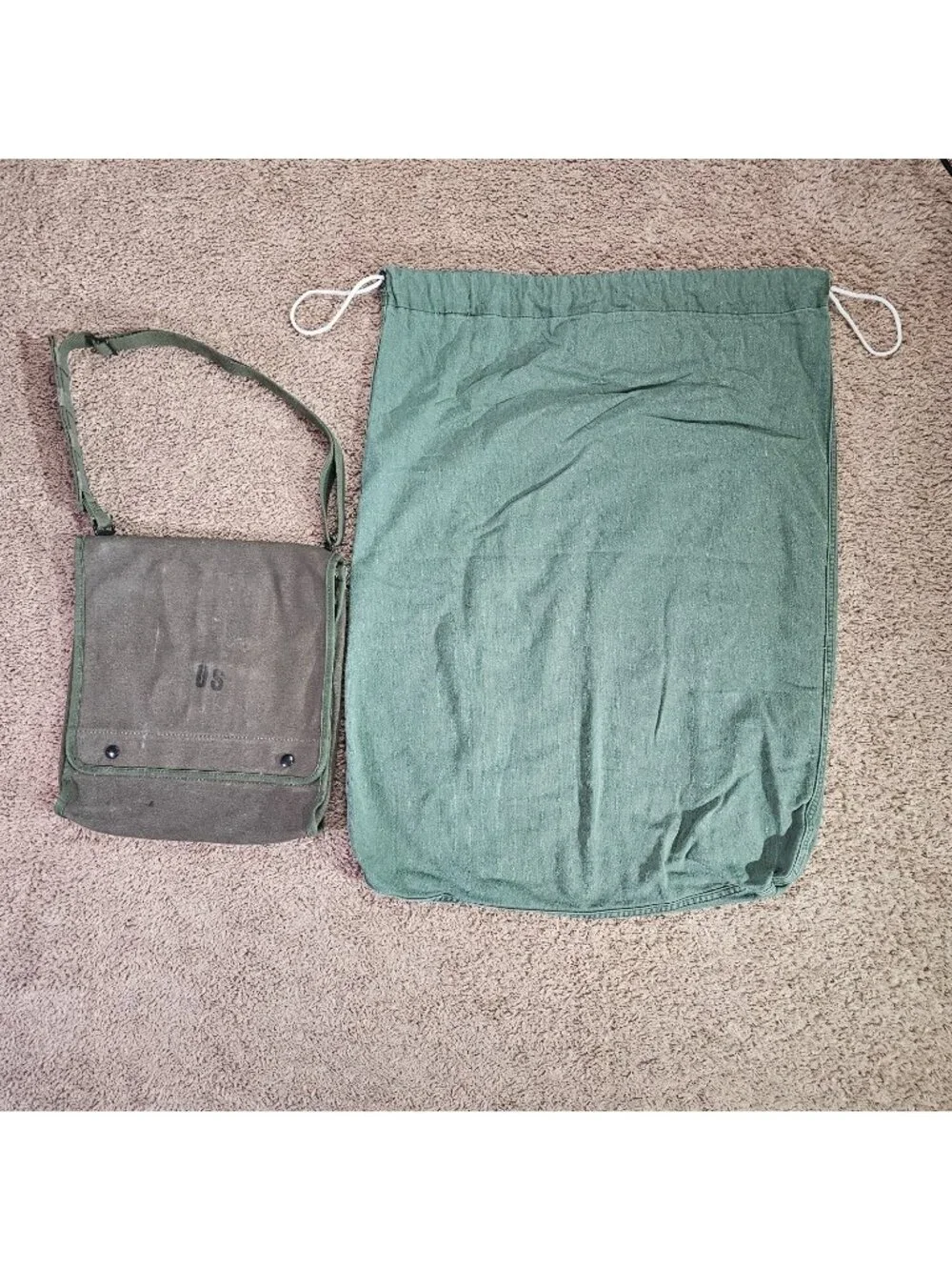 US Army Canvas Laundry Bag and Personal Effects Shoulder Pouch Lot Vintage 80s